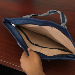 Multicolor Embroidered Beige & Blue Jute Handbag