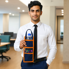 Embroidered Blue Water Bottle Handbag with Orange Trim