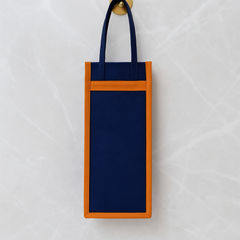 Embroidered Blue Water Bottle Handbag with Orange Trim