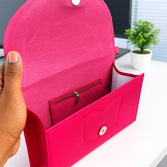 Elegant Bright Embroidered Clutch in Pink with Floral Handwork