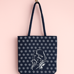 Navy Blue Handbag with Rabindranath Tagore Print & Traditional Motif