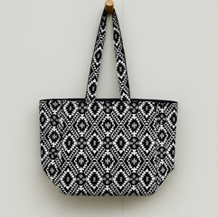 Black and White Boho Tribal Handbag with Long Straps