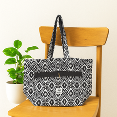 Black and White Boho Tribal Handbag with Long Straps