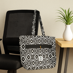 Black and White Boho Tribal Handbag with Long Straps