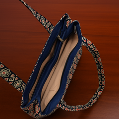 Black Jhola Bag with Multicolor Star Pattern and Orange Patch