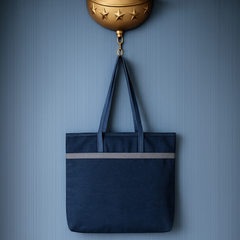 Stylish Navy Blue Handbag with Ethnic Pattern and Grey Highlights