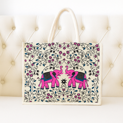Pink Elephant Block Print Canvas Bag