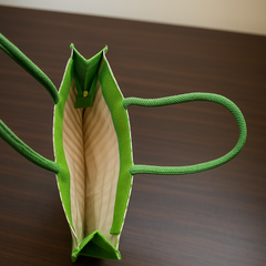 Green Striped Jute Tote Bag with Artistic Face Design