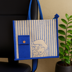Blue Striped Artistic Jute Tote Bag for Students
