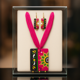 Handcrafted Pink Tribal Pendant Set – Floral Fusion Design