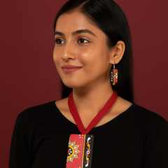 Handcrafted Red & Black Pendant Set – Floral Block Design