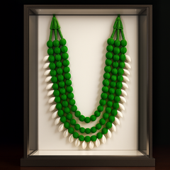 Handcrafted Green Beaded Multi-Layer Tribal Necklace – Shell Drop Accents