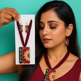 Hand-Painted Maroon Floral Tribal Necklace Set