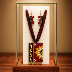 Hand-Painted Maroon Floral Tribal Necklace Set