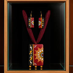 Hand-Painted Maroon Floral Tribal Necklace Set