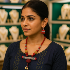 Traditional Tribal Necklace Set with Hand-Painted Tube Pendant