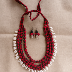 Elegant Red & Shell Layered Necklace Set