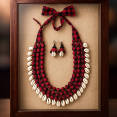Elegant Red & Shell Layered Necklace Set