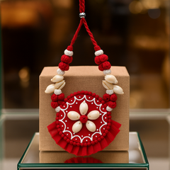 Red Floral Shell Pendant Necklace