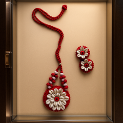 Handmade Red Shell Floral Jewelry Set (Necklace + Earrings)