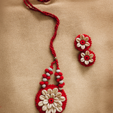 Handmade Red Shell Floral Jewelry Set (Necklace + Earrings)