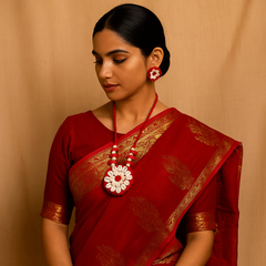Handmade Red Shell Floral Jewelry Set (Necklace + Earrings)