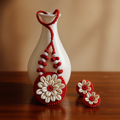 Handmade Red Shell Floral Jewelry Set (Necklace + Earrings)