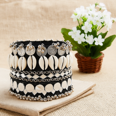 Tribal Shell & Mirror Work Statement Bracelet (1 Pieces)