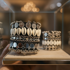 Tribal Shell & Mirror Work Statement Bracelet (1 Pieces)