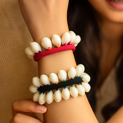 Shell Work Decorative Bracelets – Red & Black Pair