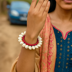 Shell Work Decorative Bracelets – Red & Black Pair