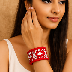 Red Silk Thread Mirror Work Bangles