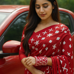 Red Silk Thread Mirror Work Bangles