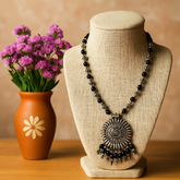 Black Beaded Oxidised Pendant Necklace