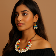 Multicolor Threaded Cowrie Necklace Set