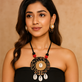 Tribal Round Pendant Cowrie Necklace Set