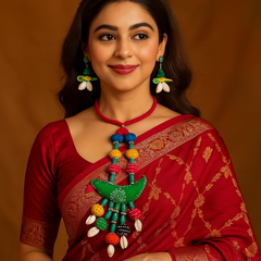Colorful Bird Motif Necklace Set with Earrings