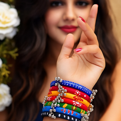 Multicolor Fabric Bangles with Ghungroo Charm (Seven Pieces)