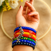 Multicolor Fabric Bangles with Ghungroo Charm (Seven Pieces)