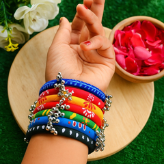 Multicolor Fabric Bangles with Ghungroo Charm (Seven Pieces)