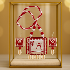 Red Warli Art Shell Necklace Set
