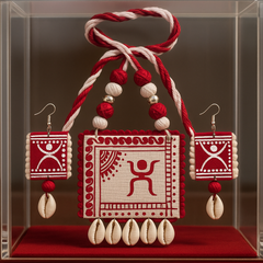 Red Warli Art Shell Necklace Set