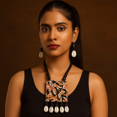 Black Tribal Leaf Pendant Necklace Set