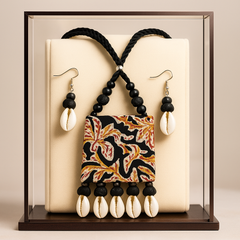 Black Tribal Leaf Pendant Necklace Set