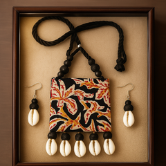 Black Tribal Leaf Pendant Necklace Set