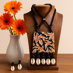 Black Tribal Leaf Pendant Necklace Set