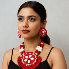 Festive Red Circular Shell Necklace Set