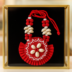 Festive Red Circular Shell Necklace Set