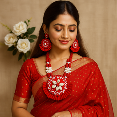 Festive Red Circular Shell Necklace Set