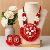 Festive Red Circular Shell Necklace Set